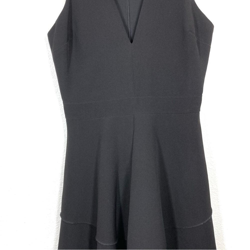 Aqua Women's Black Sleeve Less Mini Dress Small Deep V Neck Ruffled Skirt - Picture 6 of 14